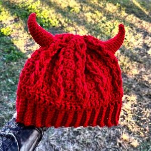 Handmade crochet devil beanie